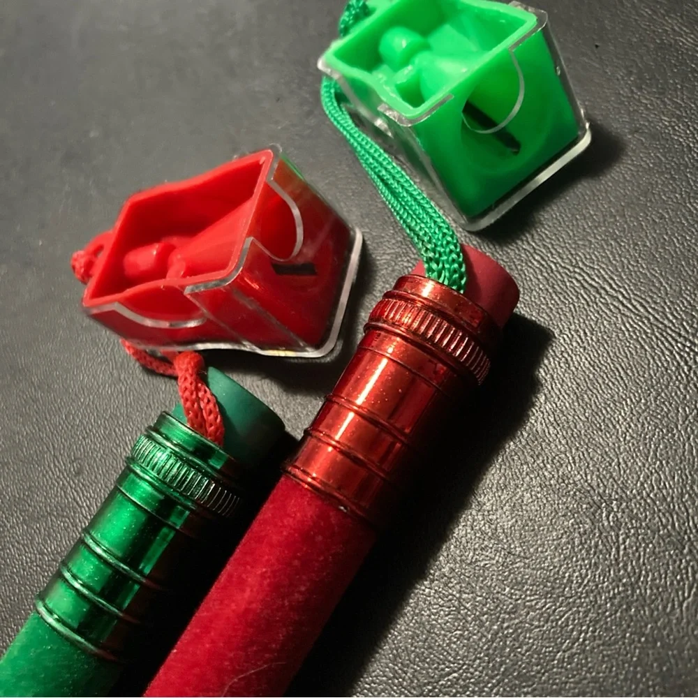 2 Pc  Large  Christmas Holiday 12 Inch Velvety Pencils With Sharpeners, Rare